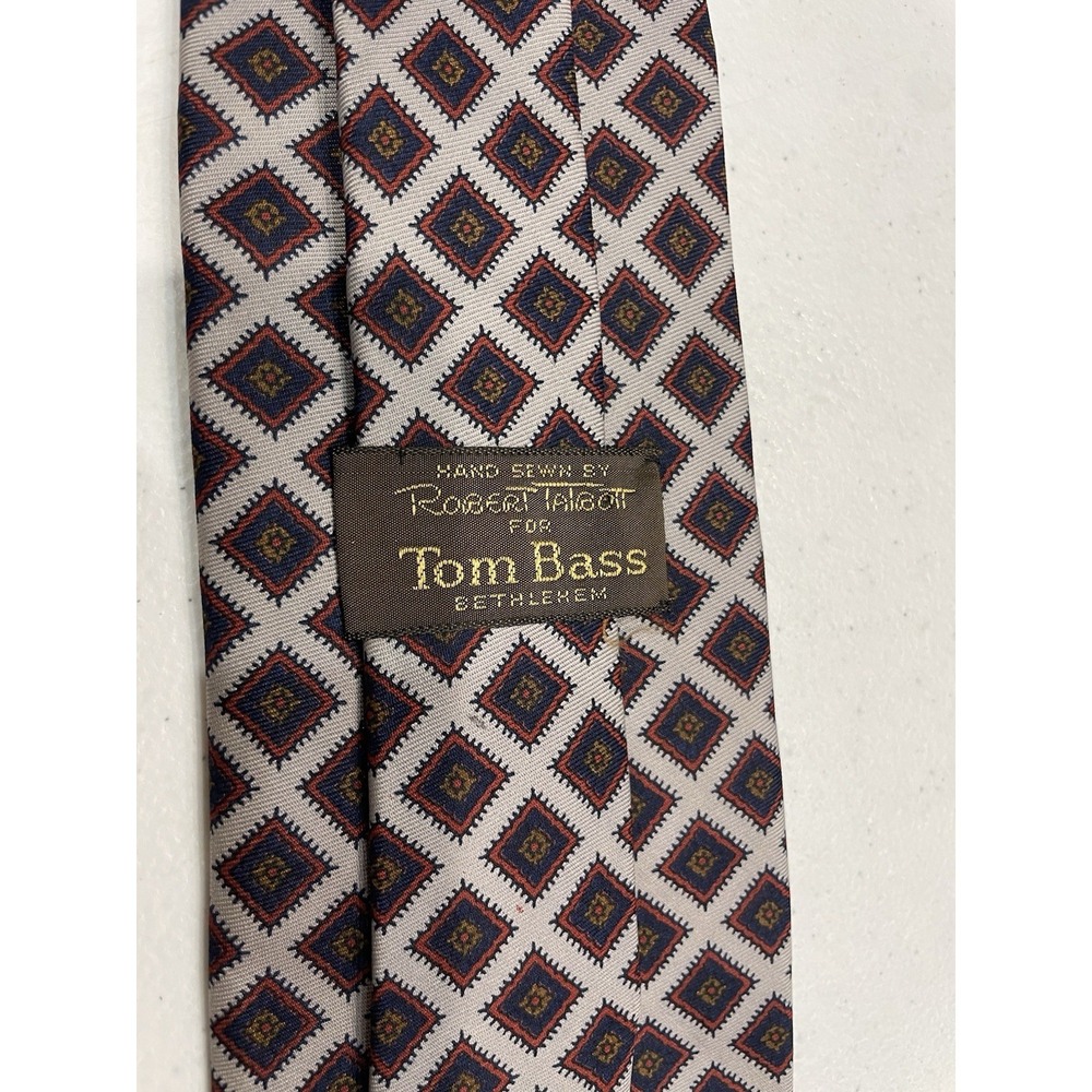Vtg Tie Robert Talbott Tom Bass Bethleham Sophisticated Geometric Navy Gray 3.5"